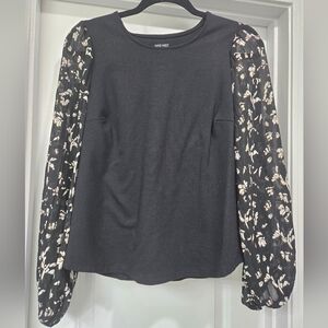Nine West Black Floral Sleeve Top